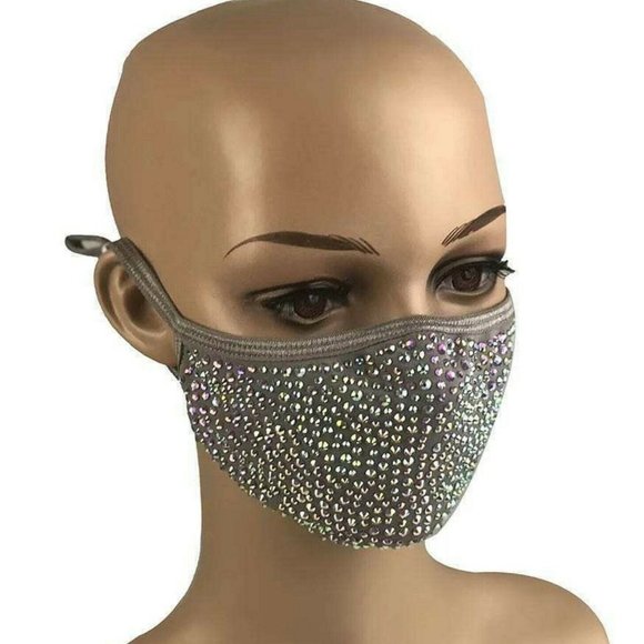 Bling Face Mask With Rhinestone Fashion Mask With Filter Pocket Adjustable - Picture 10 of 16